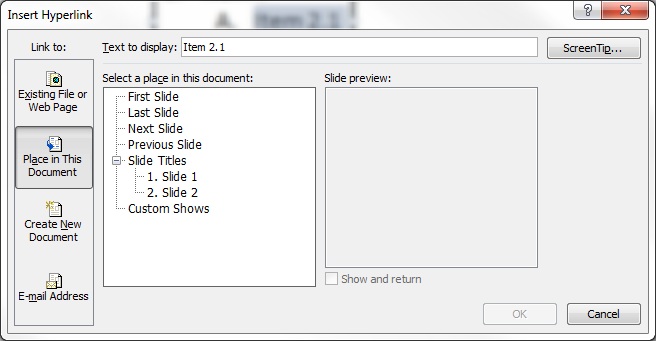 Insert Hyperlink From the document Insert Hyperlink From the document