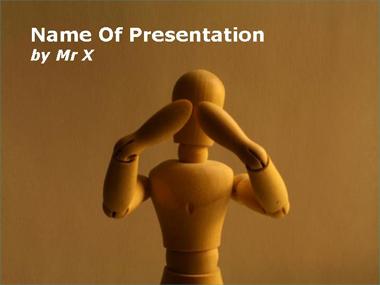 Wood Figurine with Hands on Eyes Powerpoint Template image